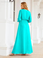 Sunnderly Women's Chiffon Bridesmaid Dress A line Long Sleeves Formal Evening Prom Gown for Wedding Guest SY28032