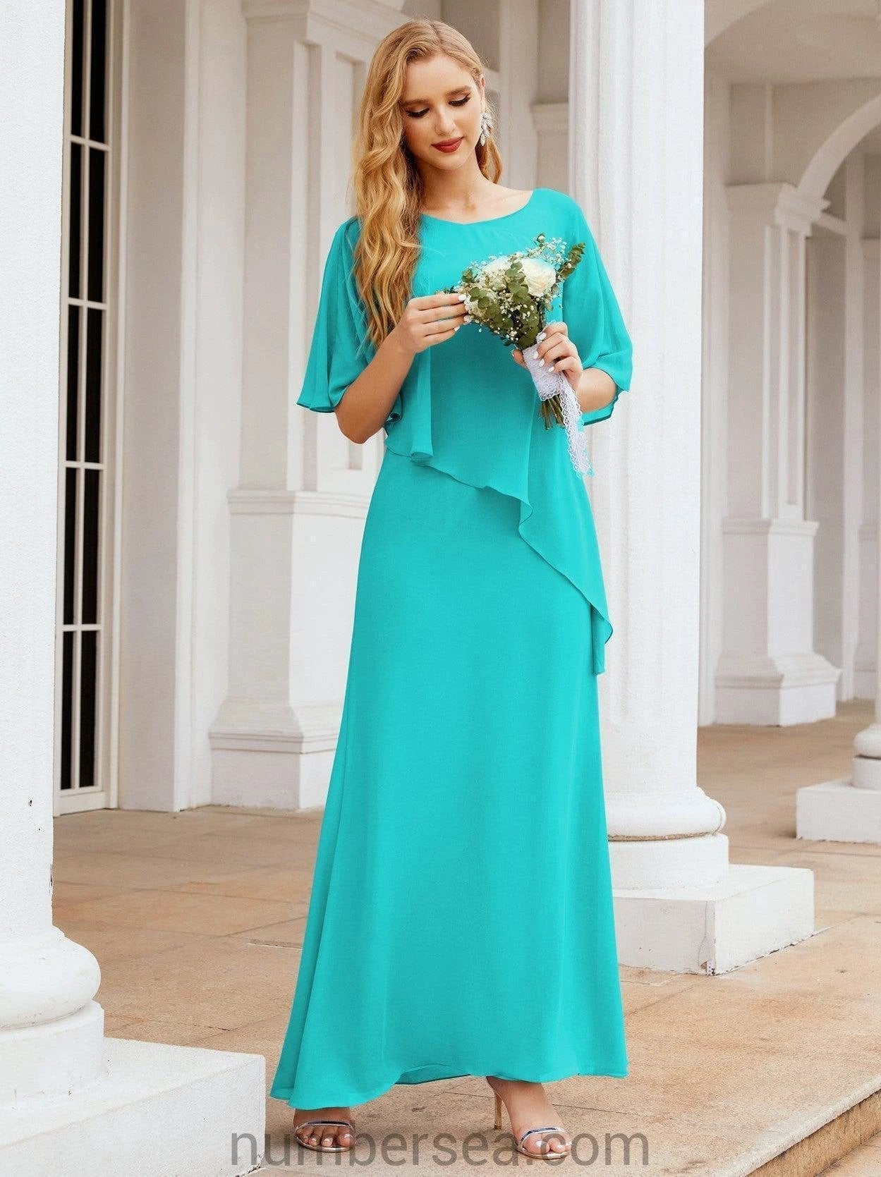 Sunnderly Formal Party Gown Dress Long Mother of The Bride Dresses with Ruffle Cape SY28026