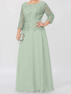 A-Line/Princess Round Neck 3/4 Length Sleeves Floor-Length Mother of the Bride Dresses with Applique & Sequins