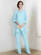 Chiffon Long Sleeves Mother Of The Bride Pantsuits With Jacket