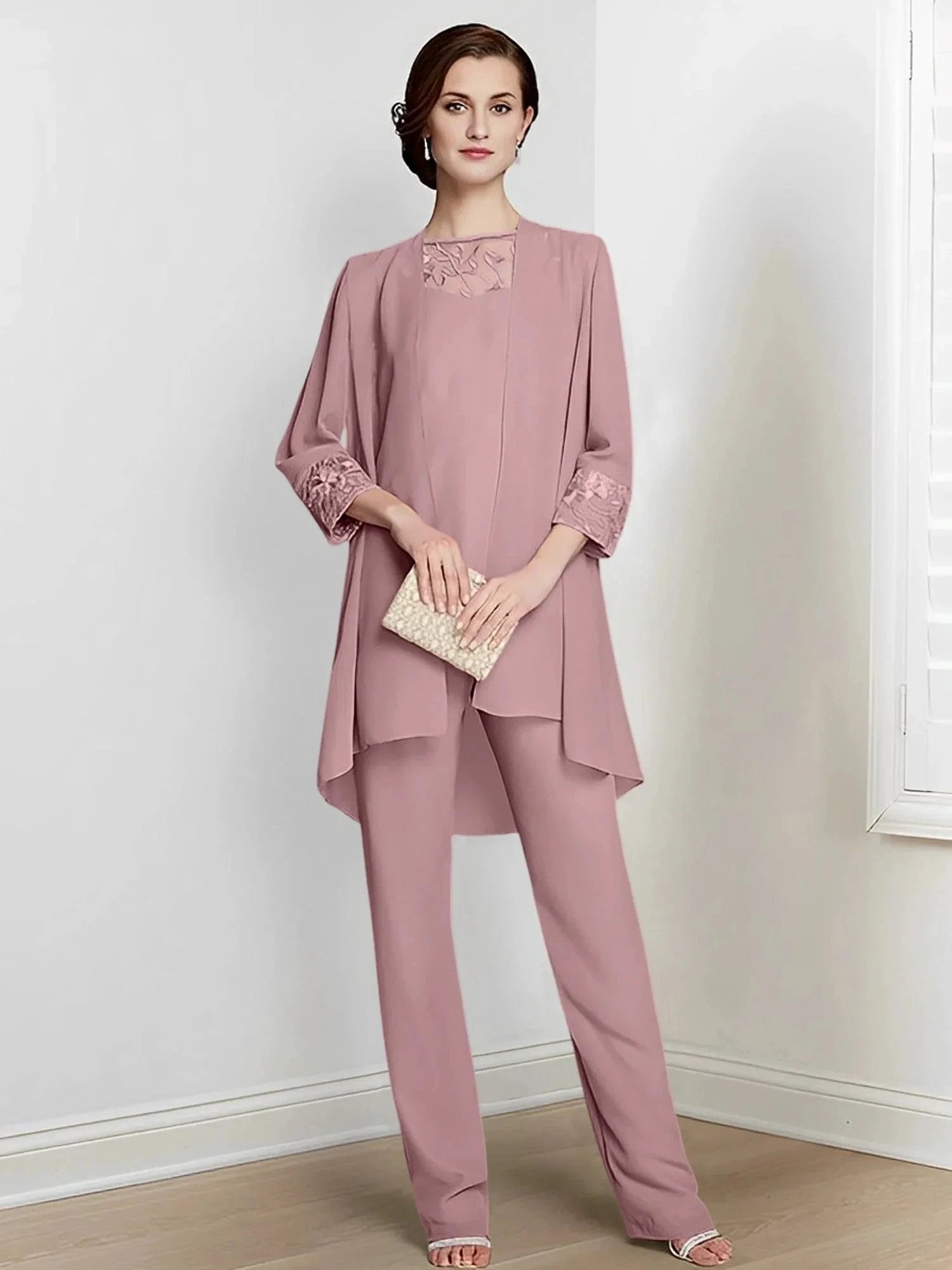 Chiffon Long Sleeves Mother Of The Bride Pantsuits With Jacket