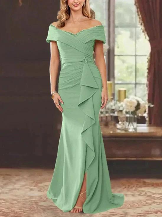 Sheath/Column Off-the-Shoulder Sleeveless Floor-Length Mother of the Bride Dresses With Ruffles