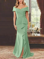 Sheath/Column Off-the-Shoulder Sleeveless Floor-Length Mother of the Bride Dresses With Ruffles