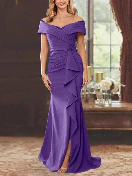 Sheath/Column Off-the-Shoulder Sleeveless Floor-Length Mother of the Bride Dresses With Ruffles
