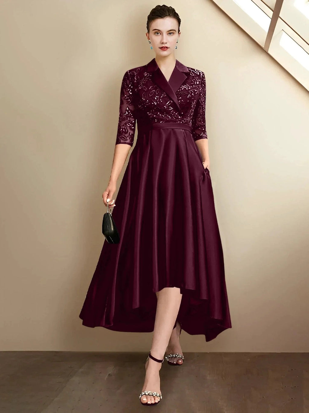 Sheath/Column V-Neck Tea-Length Mother of the Bride Dresses