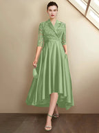 Sheath/Column V-Neck Tea-Length Mother of the Bride Dresses