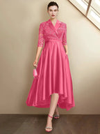 Sheath/Column V-Neck Tea-Length Mother of the Bride Dresses