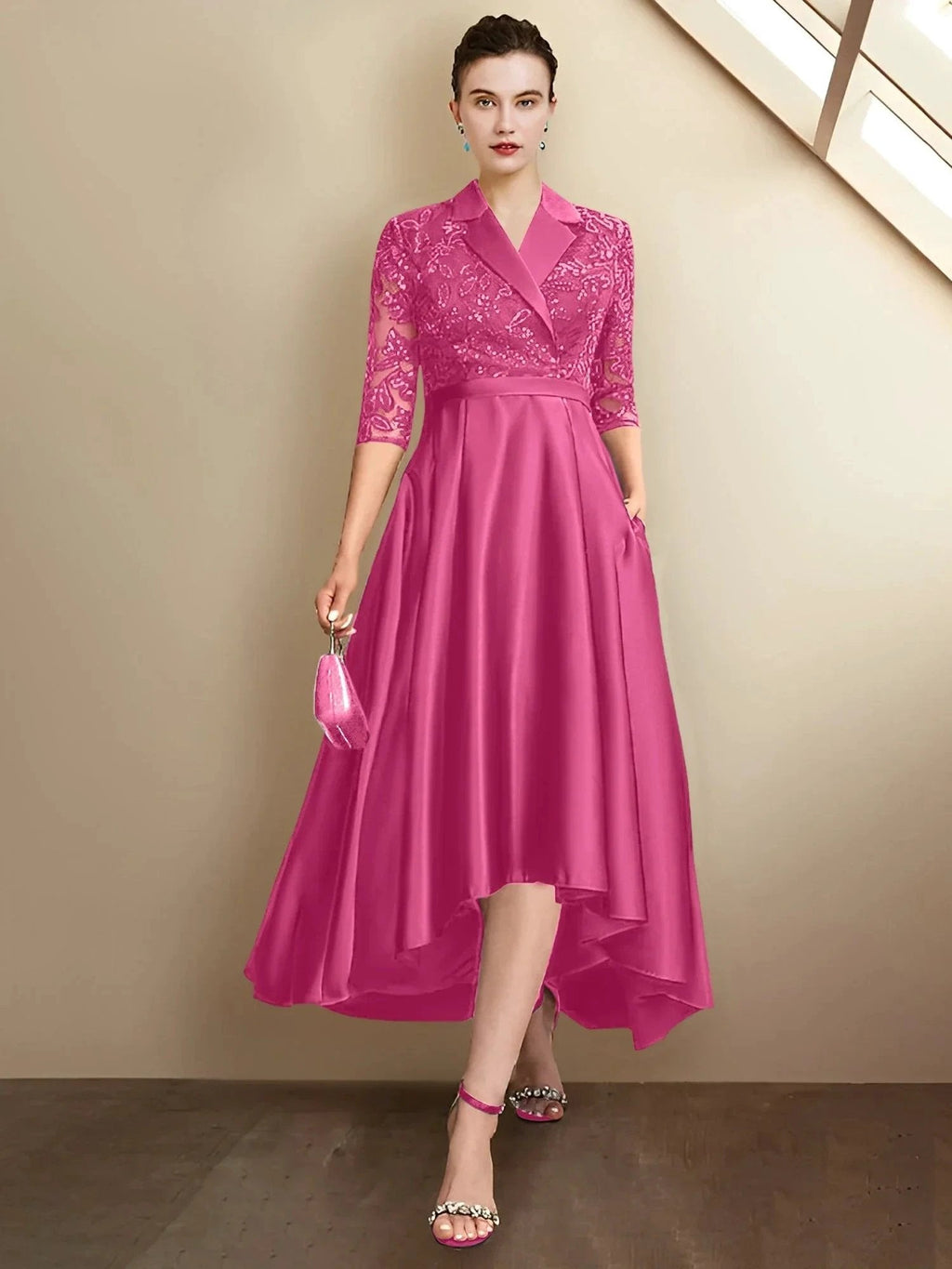 Sheath/Column V-Neck Tea-Length Mother of the Bride Dresses