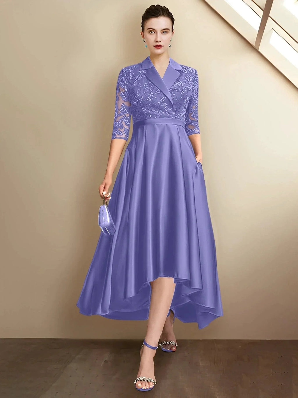 Sheath/Column V-Neck Tea-Length Mother of the Bride Dresses