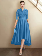 Sheath/Column V-Neck Tea-Length Mother of the Bride Dresses