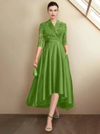 Sheath/Column V-Neck Tea-Length Mother of the Bride Dresses