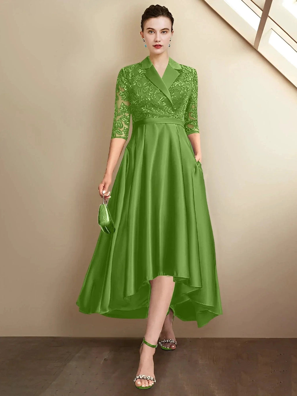 Sheath/Column V-Neck Tea-Length Mother of the Bride Dresses