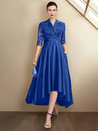 Sheath/Column V-Neck Tea-Length Mother of the Bride Dresses