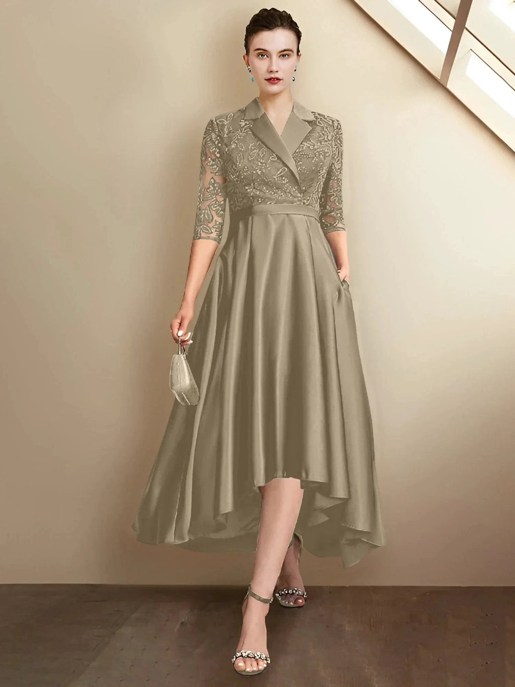 Sheath/Column V-Neck Tea-Length Mother of the Bride Dresses