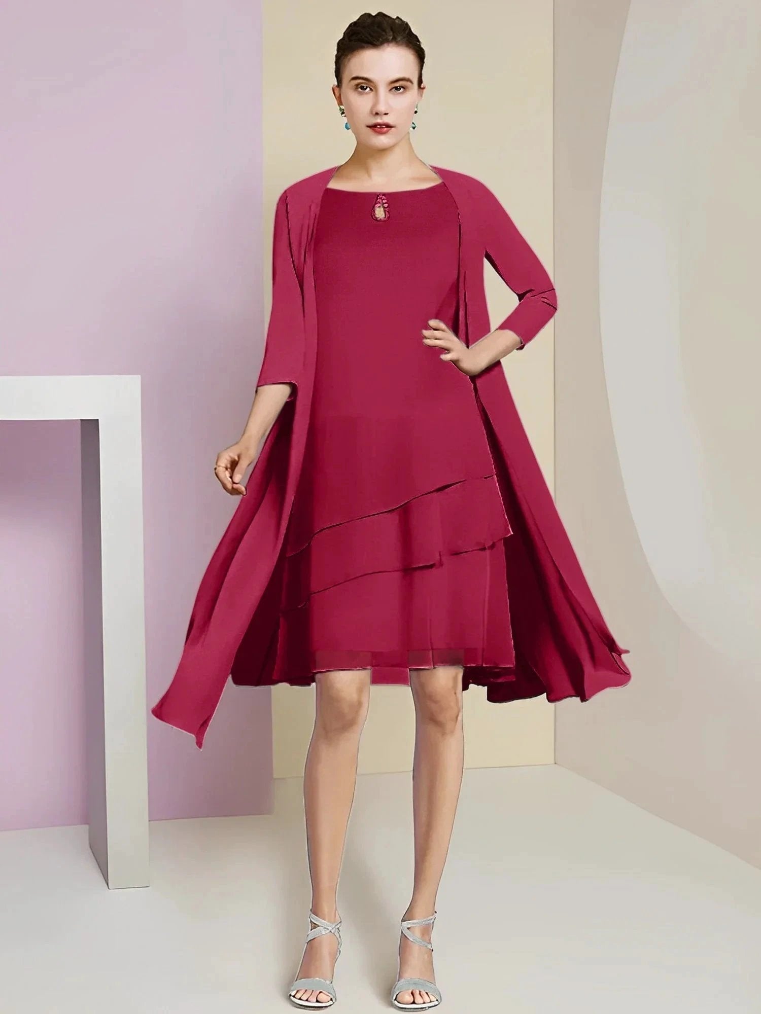 A-Line/Princess Jewel Neck Knee-Length Mother of the Bride Dresses