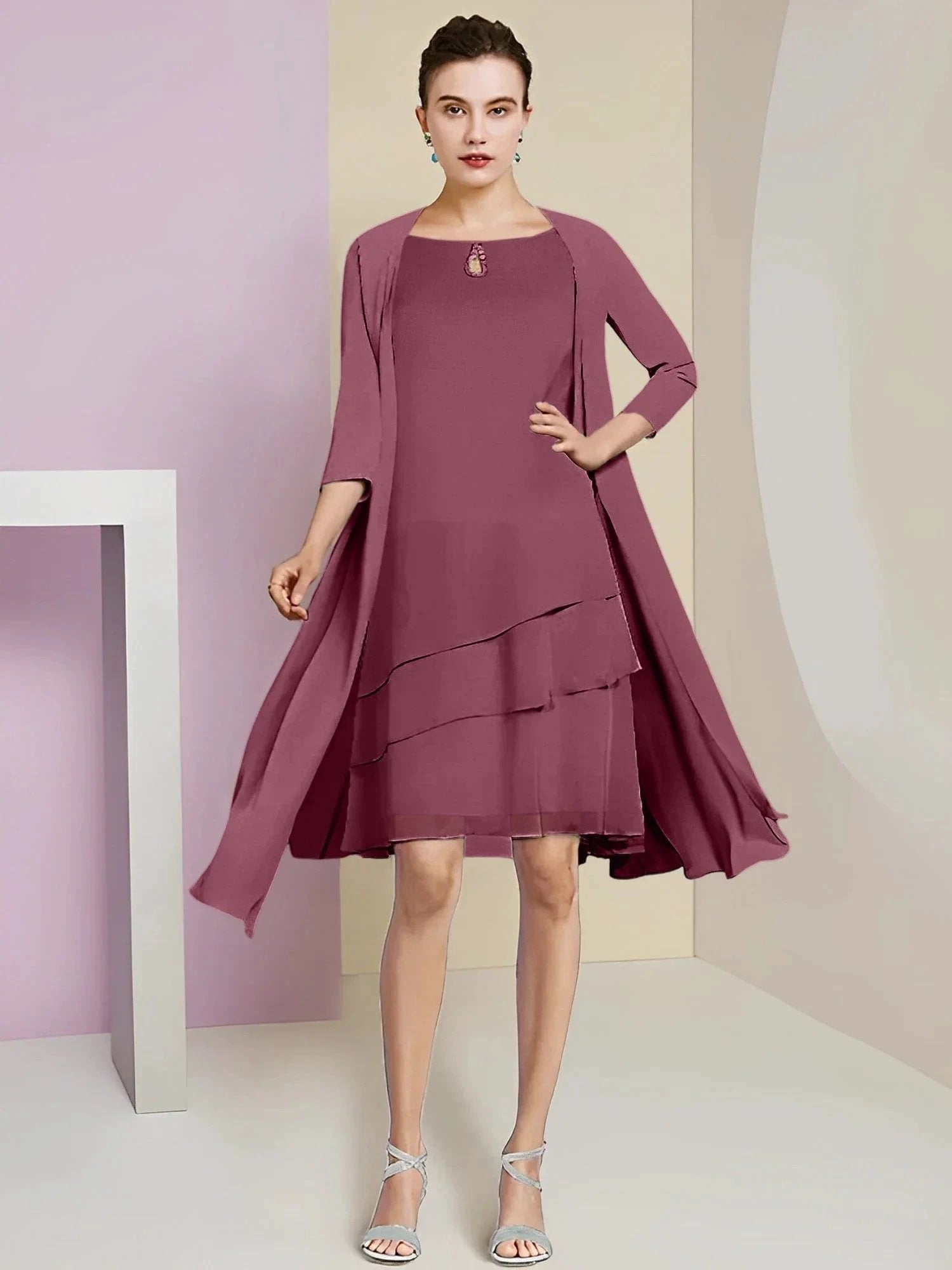 A-Line/Princess Jewel Neck Knee-Length Mother of the Bride Dresses