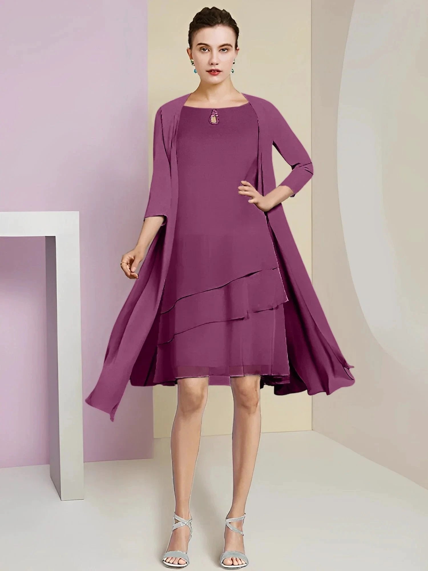 A-Line/Princess Jewel Neck Knee-Length Mother of the Bride Dresses