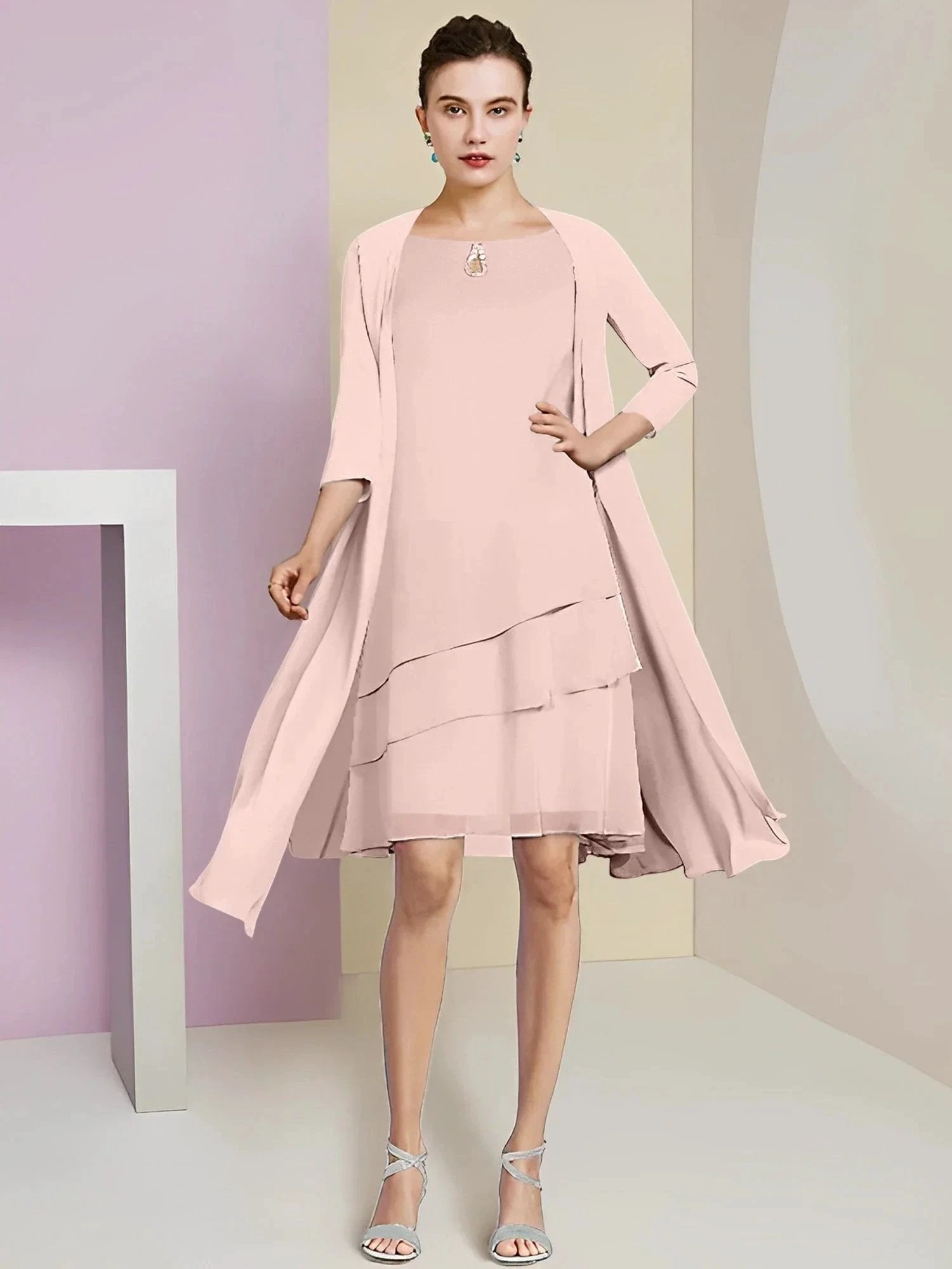 A-Line/Princess Jewel Neck Knee-Length Mother of the Bride Dresses