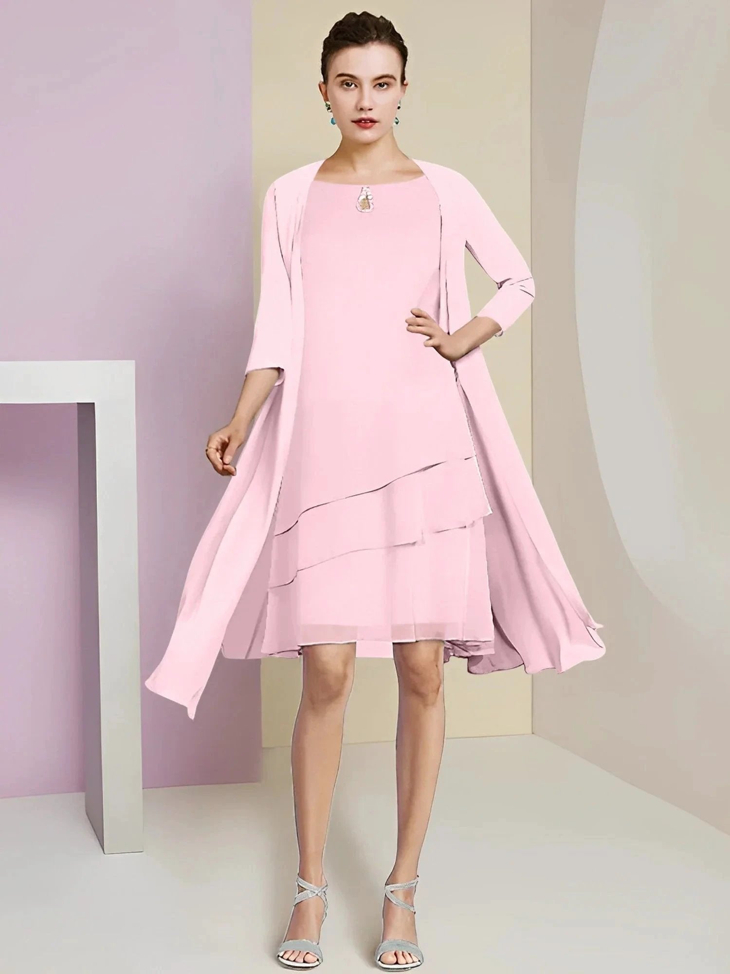 A-Line/Princess Jewel Neck Knee-Length Mother of the Bride Dresses