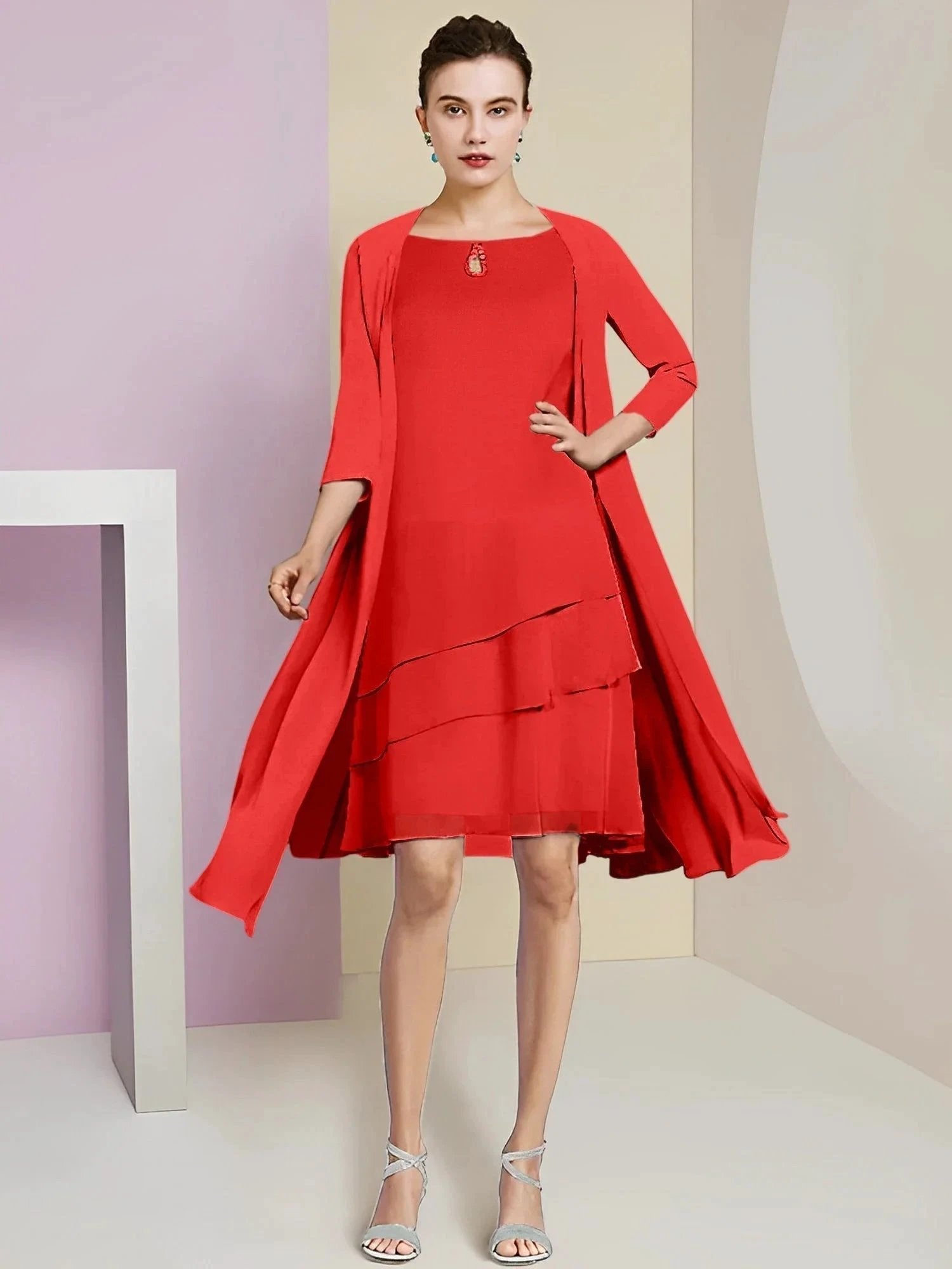 A-Line/Princess Jewel Neck Knee-Length Mother of the Bride Dresses