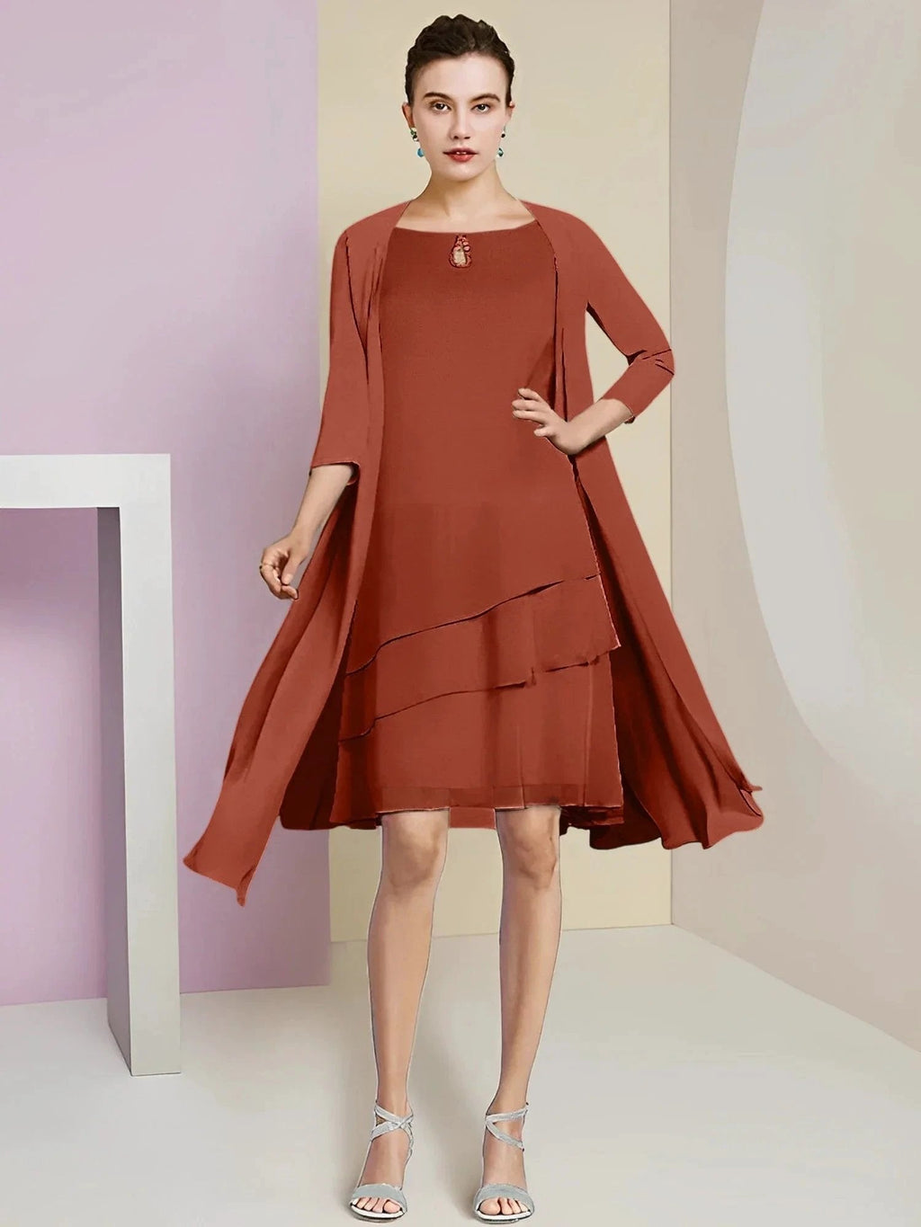 A-Line/Princess Jewel Neck Knee-Length Mother of the Bride Dresses