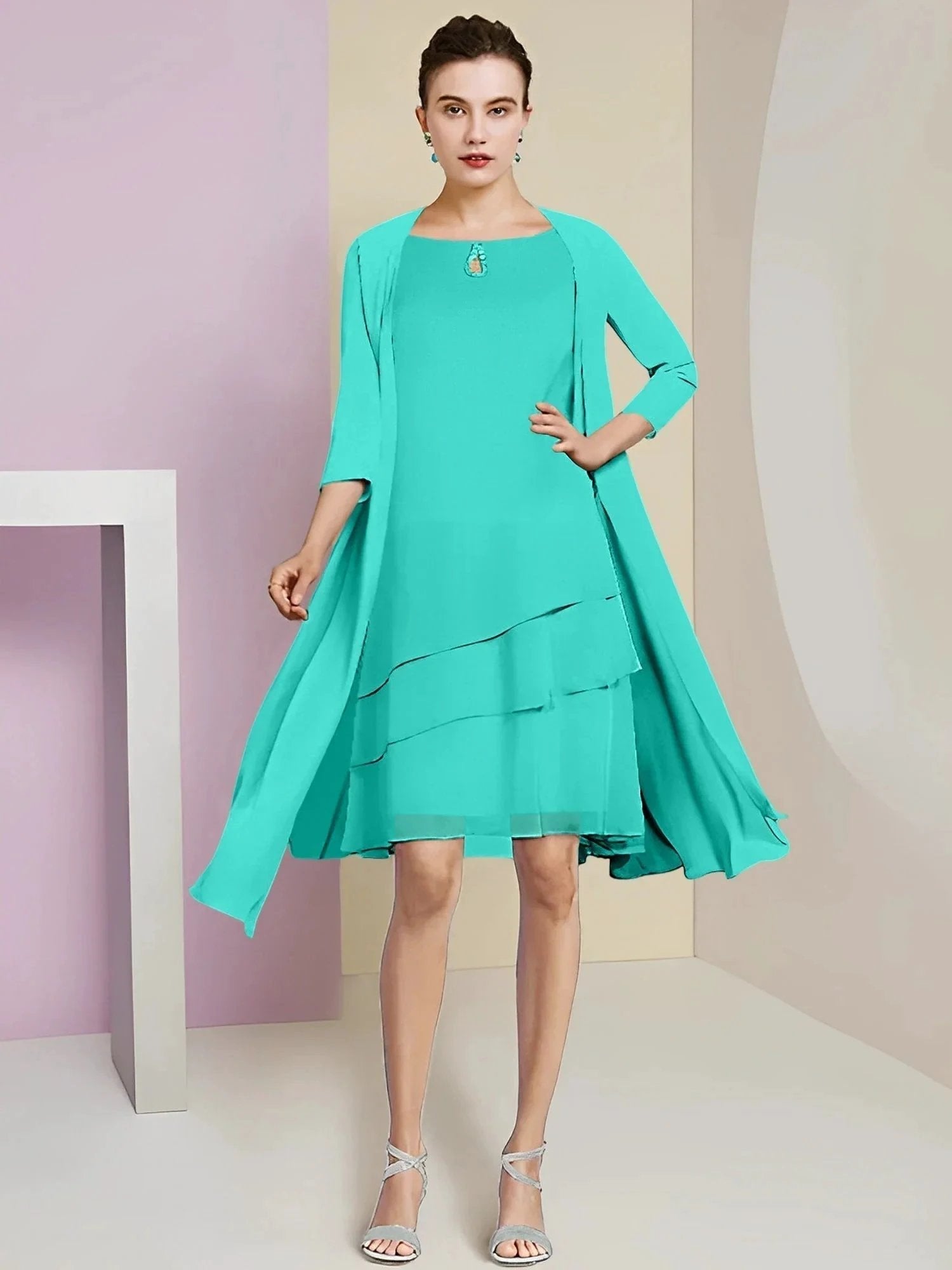 A-Line/Princess Jewel Neck Knee-Length Mother of the Bride Dresses
