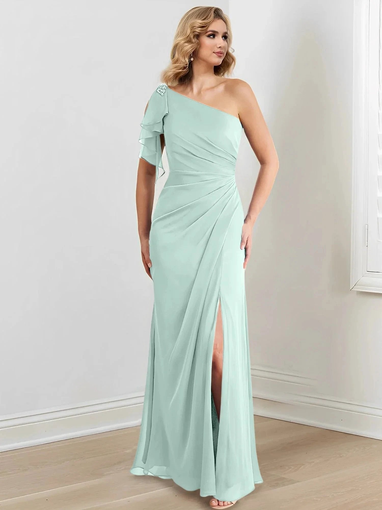 Sheath/Column One-Shoulder Floor-Length Mother of the Bride Dresses