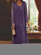 Sheath/Column V-Neck Ankle-Length Mother of the Bride Dresses with Jacket & Sequins