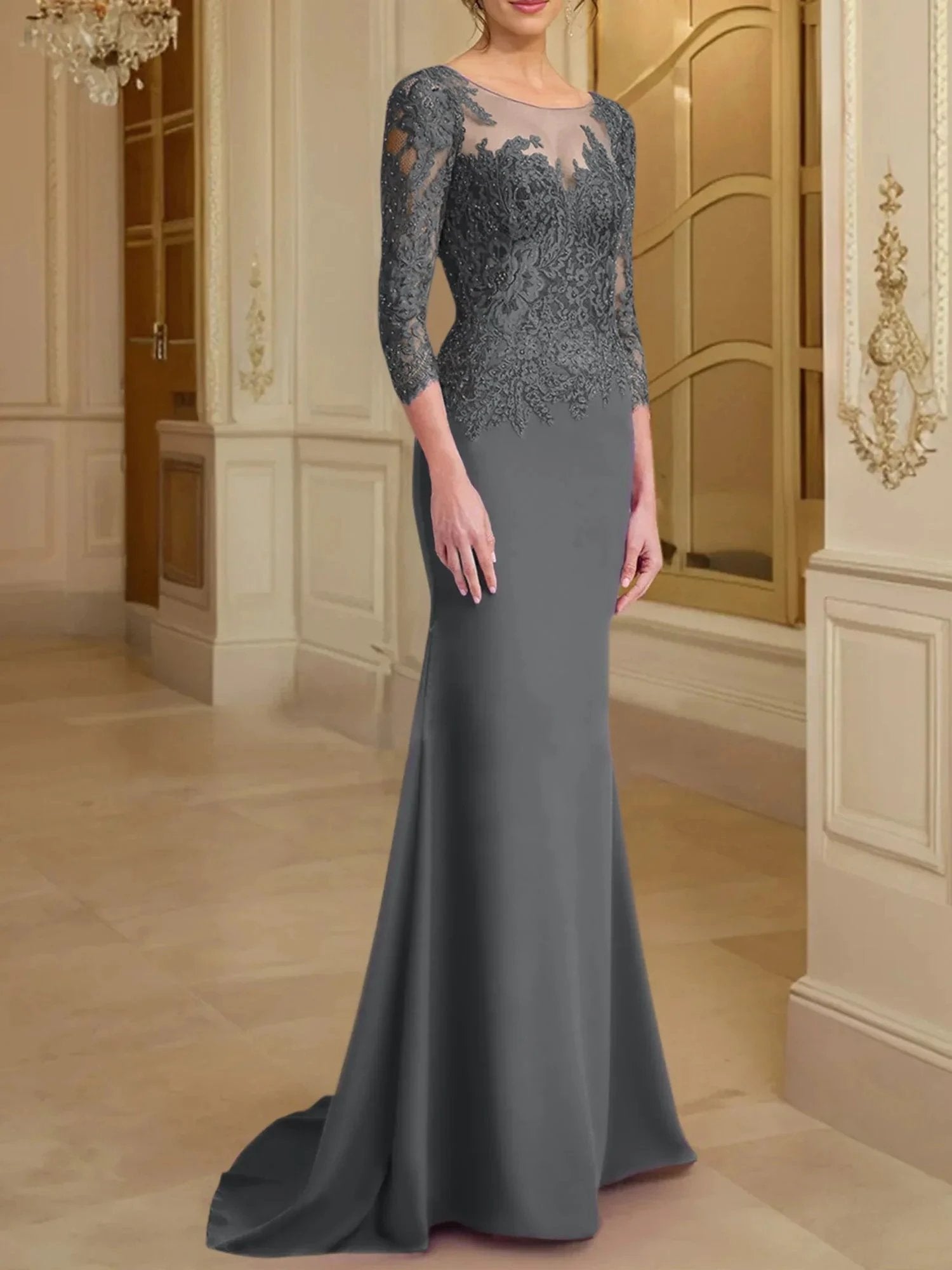 Trumpet/Mermaid Scoop Long Sleeves Mother of the Bride Dresses With Lace