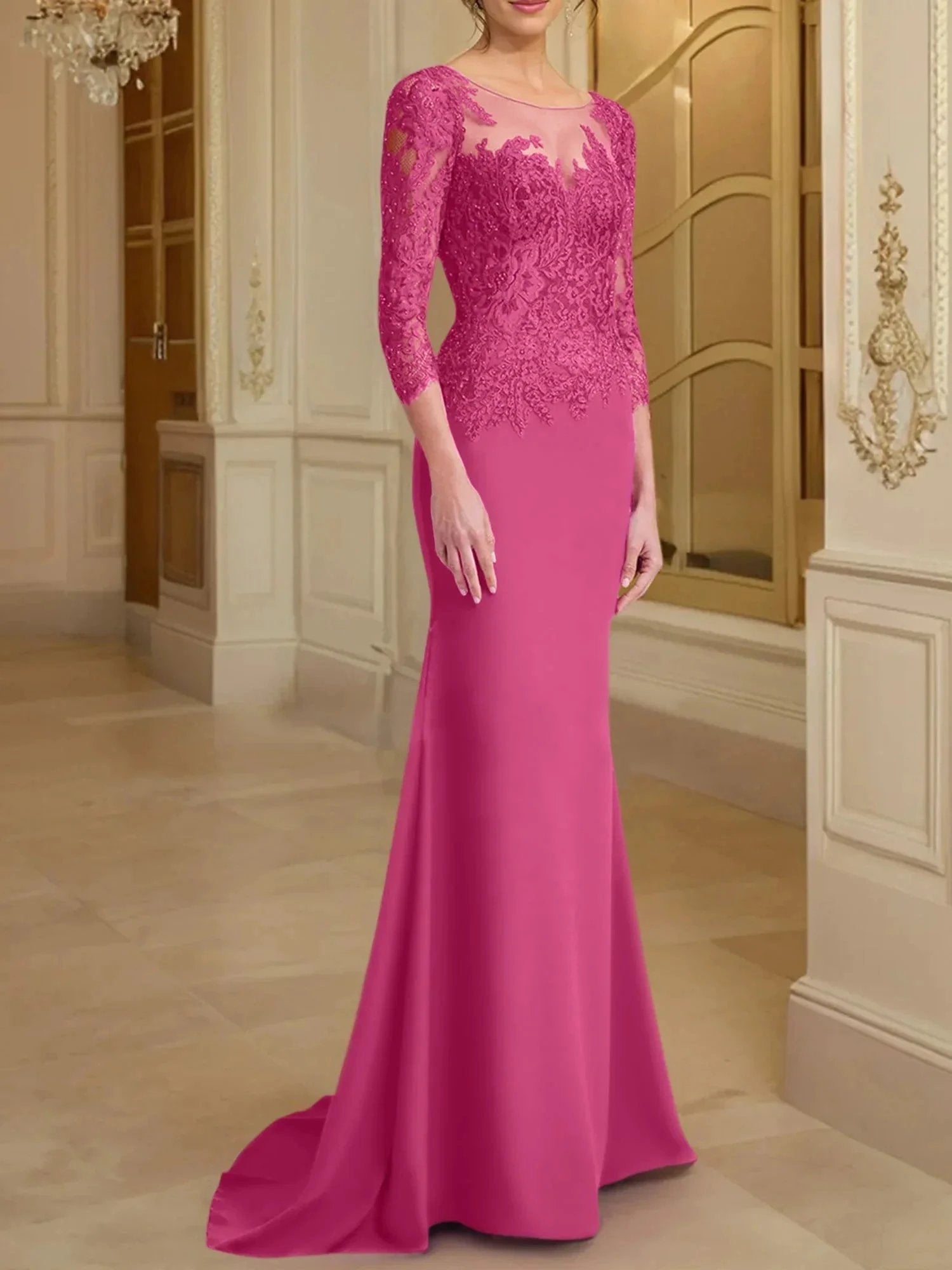 Trumpet/Mermaid Scoop Long Sleeves Mother of the Bride Dresses With Lace
