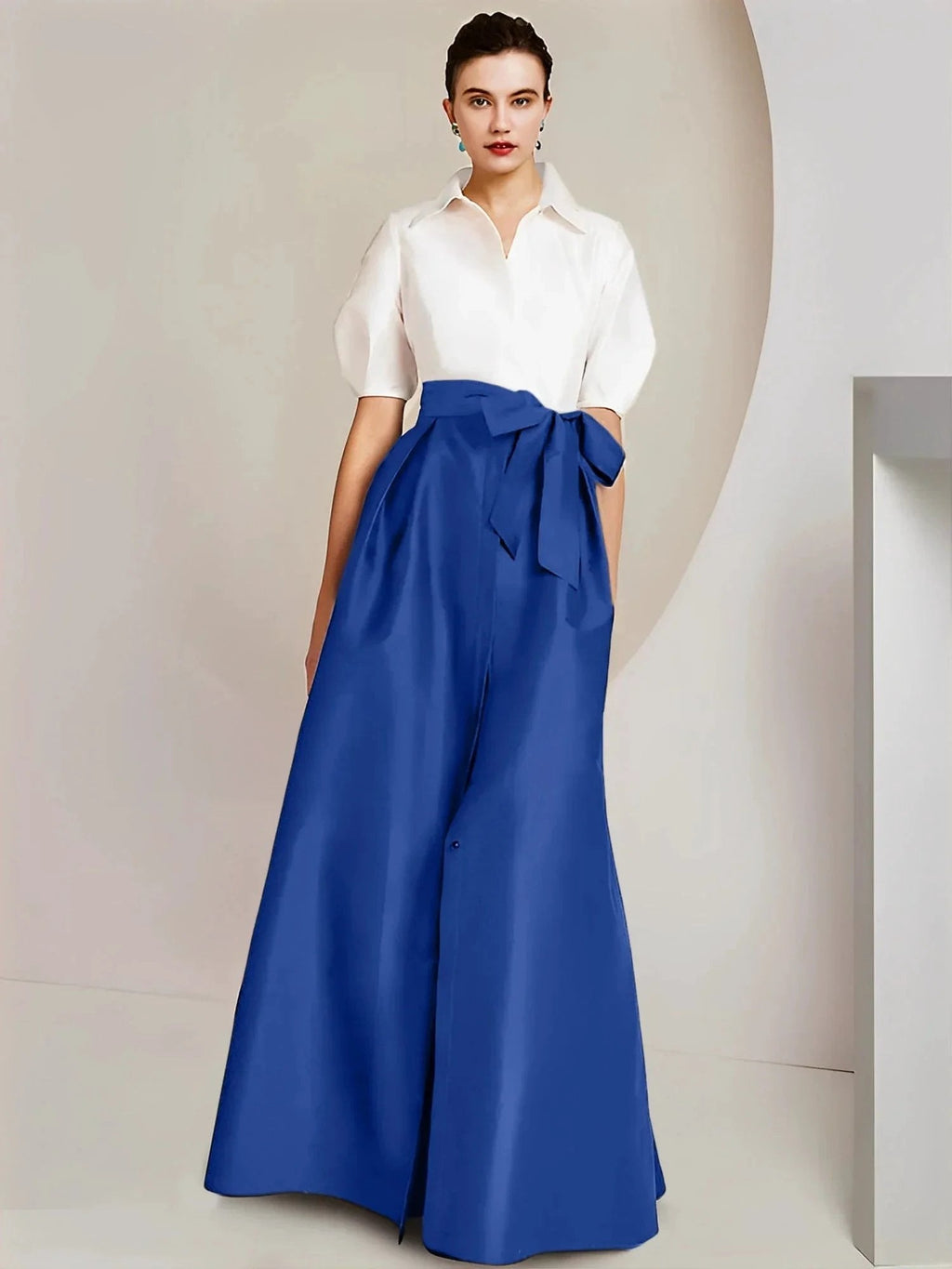 A-Line/Princess  Shirt Collar Short Sleeves 2 pieces Mother Of The Bride Dresses