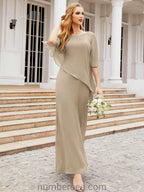 Sunnderly Formal Party Gown Dress Long Mother of The Bride Dresses with Ruffle Cape SY28026