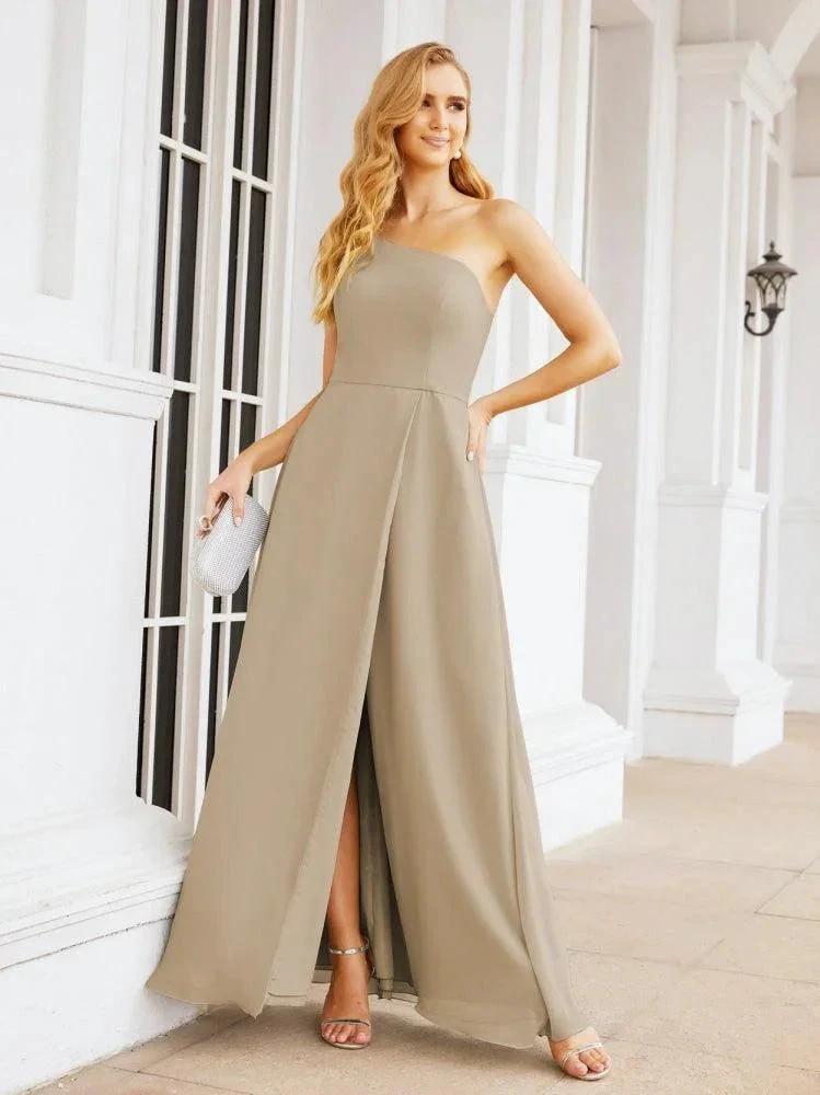 Numbersea Women's One Shoulder Formal Prom Gowns for Mother of The Bride Side Slit Bridesmaid Dresses 28052