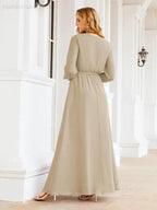 Sunnderly Women's Chiffon Bridesmaid Dress A line Long Sleeves Formal Evening Prom Gown for Wedding Guest SY28032