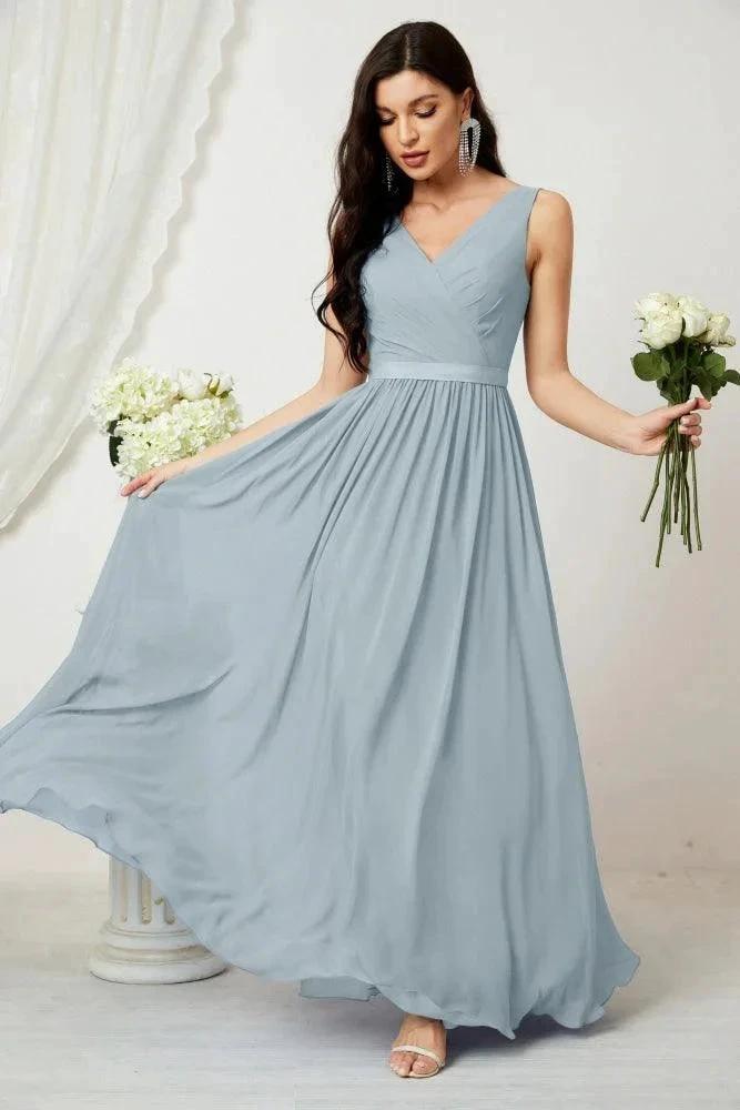 Women's Chiffon Long Bridesmaid Dresses A line Sleeveless Formal Prom Gown for Evening Party Homecoming Dresses 2808