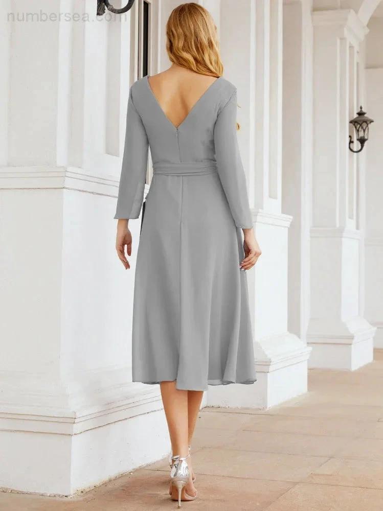 Bridesmaid Dress V-Back Waist Belt Mother of the Bride Wedding Guest SY28031