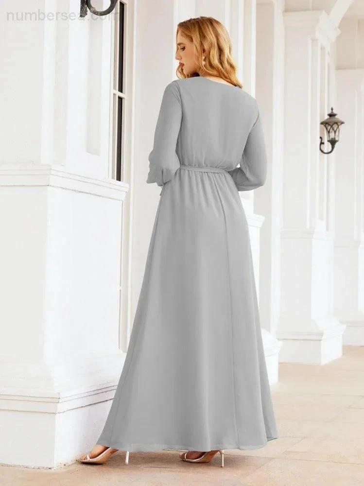 Sunnderly Women's Chiffon Bridesmaid Dress A line Long Sleeves Formal Evening Prom Gown for Wedding Guest SY28032