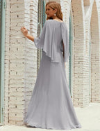Sunnderly  Bridesmaid Dress Women Long Sleeve V-Neck Chiffon Formal Wedding Party Dress SY28018