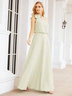 Numbersea Chiffon Ruffled One Shoulder Sleeveless Long Bride Dresses A-line Formal Evening Gown Side Split 28057