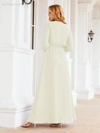 Sunnderly Women's Chiffon Bridesmaid Dress A line Long Sleeves Formal Evening Prom Gown for Wedding Guest SY28032