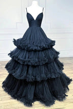 Wrenlee |A-line V-Neck Tulle Prom Dress with Tiered Ruffles