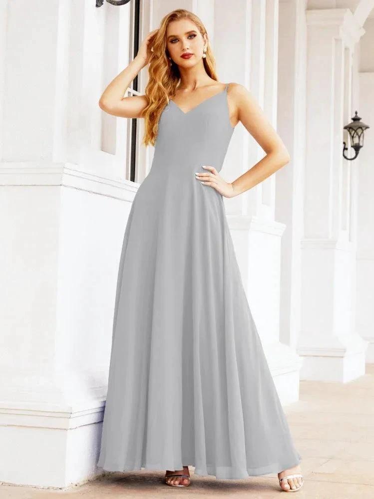 Numbersea Spaghetti Strap Bridesmaid Dresses V Neck Butterfly Back Fromal Evening Party Prom Gown 28036