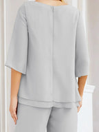 Sunnderly Elegant 2 Piece Mother of The Bride Dress Plus Size Pant Suits Ruffle Layers Sliver Housecoat SY28064