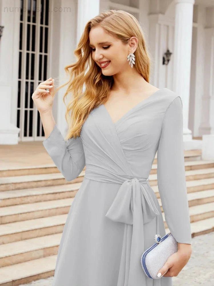 Bridesmaid Dress V-Back Waist Belt Mother of the Bride Wedding Guest SY28031