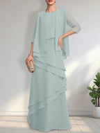 Sheath Scoop Floor-Length Chiffon Mother of the Bride Dress