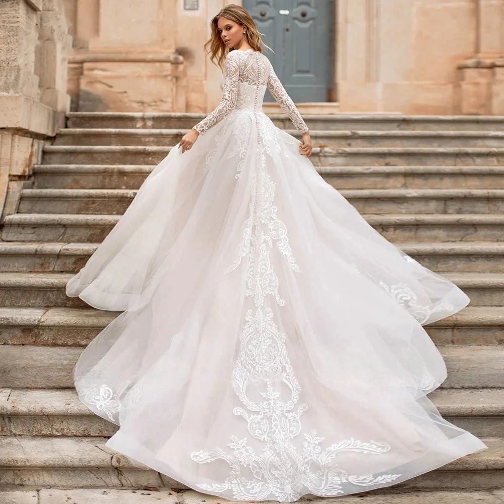 Luxury Wedding Dresses Lace Applique A-Line Bridal Gowns Robe Church Wedding Party Beach Vestido De Novia 2023 Boda Elegante שמל