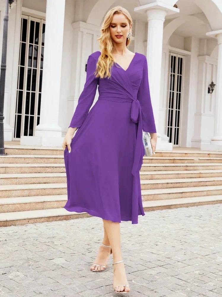 Bridesmaid Dress V-Back Waist Belt Mother of the Bride Wedding Guest SY28031