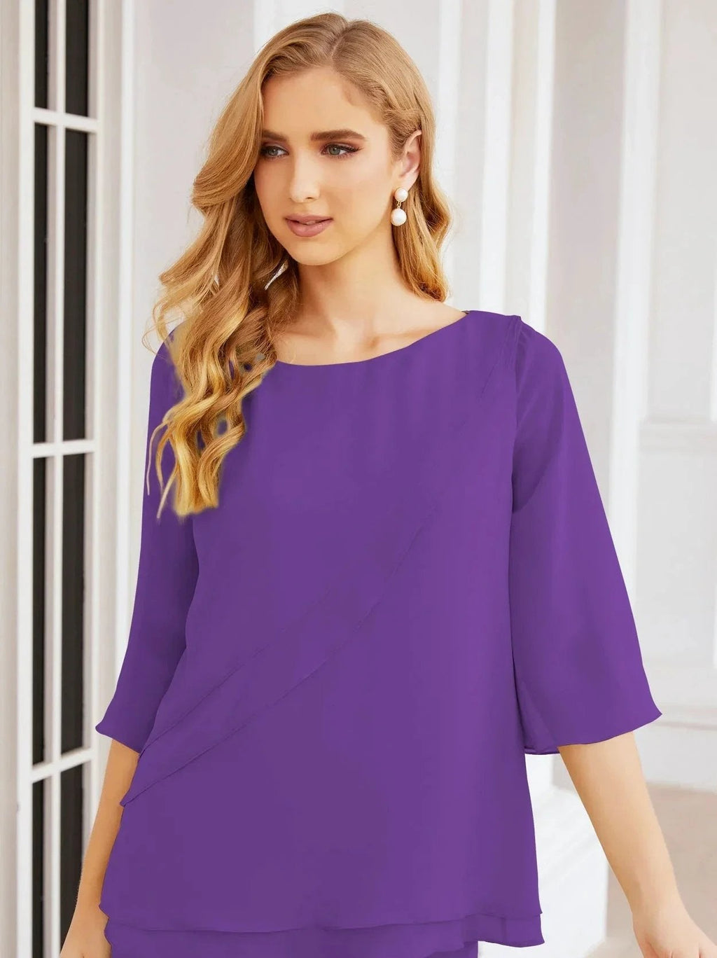 Sunnderly Elegant 2 Piece Mother of The Bride Dress Plus Size Pant Suits Ruffle Layers Sliver Housecoat SY28064