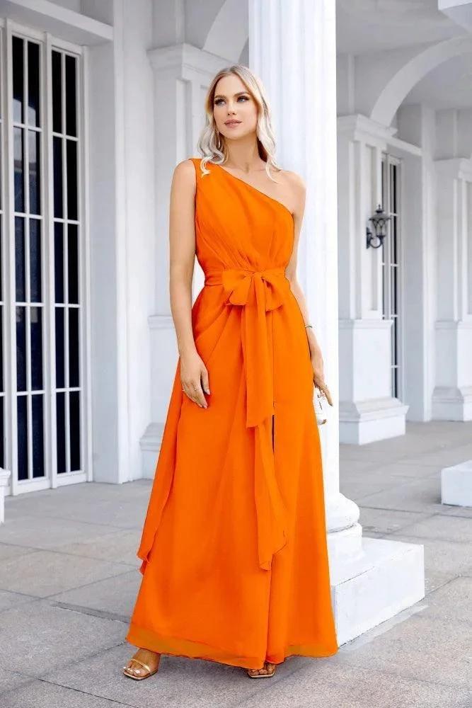 Ladies Chiffon One Shoulder Bridesmaid Evening Dress Wedding Party Evening Dress 28133