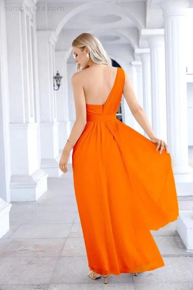 Ladies Chiffon One Shoulder Bridesmaid Evening Dress Wedding Party Evening Dress 28133